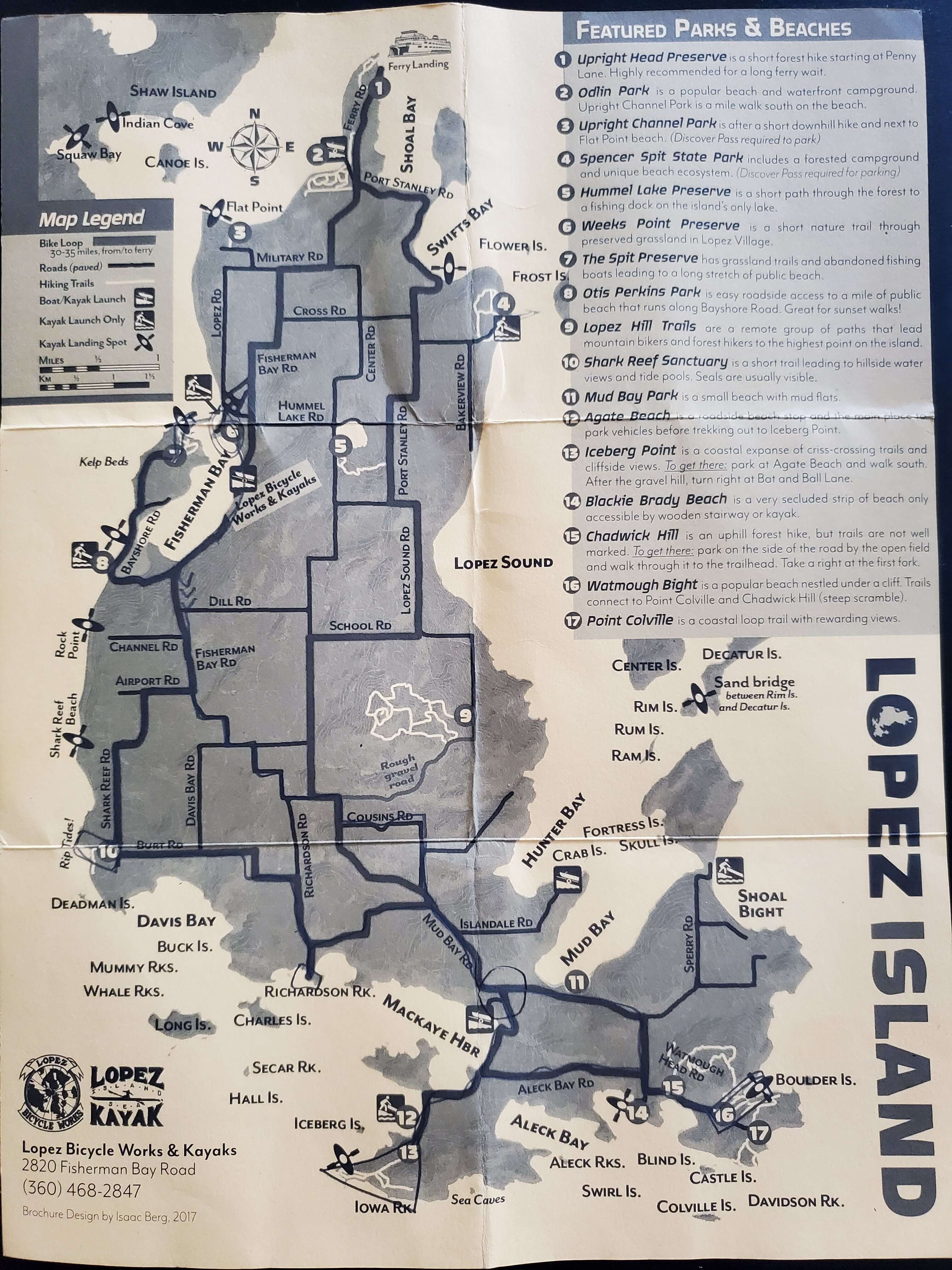 Map and list of featured parks and beaches on Lopez Island