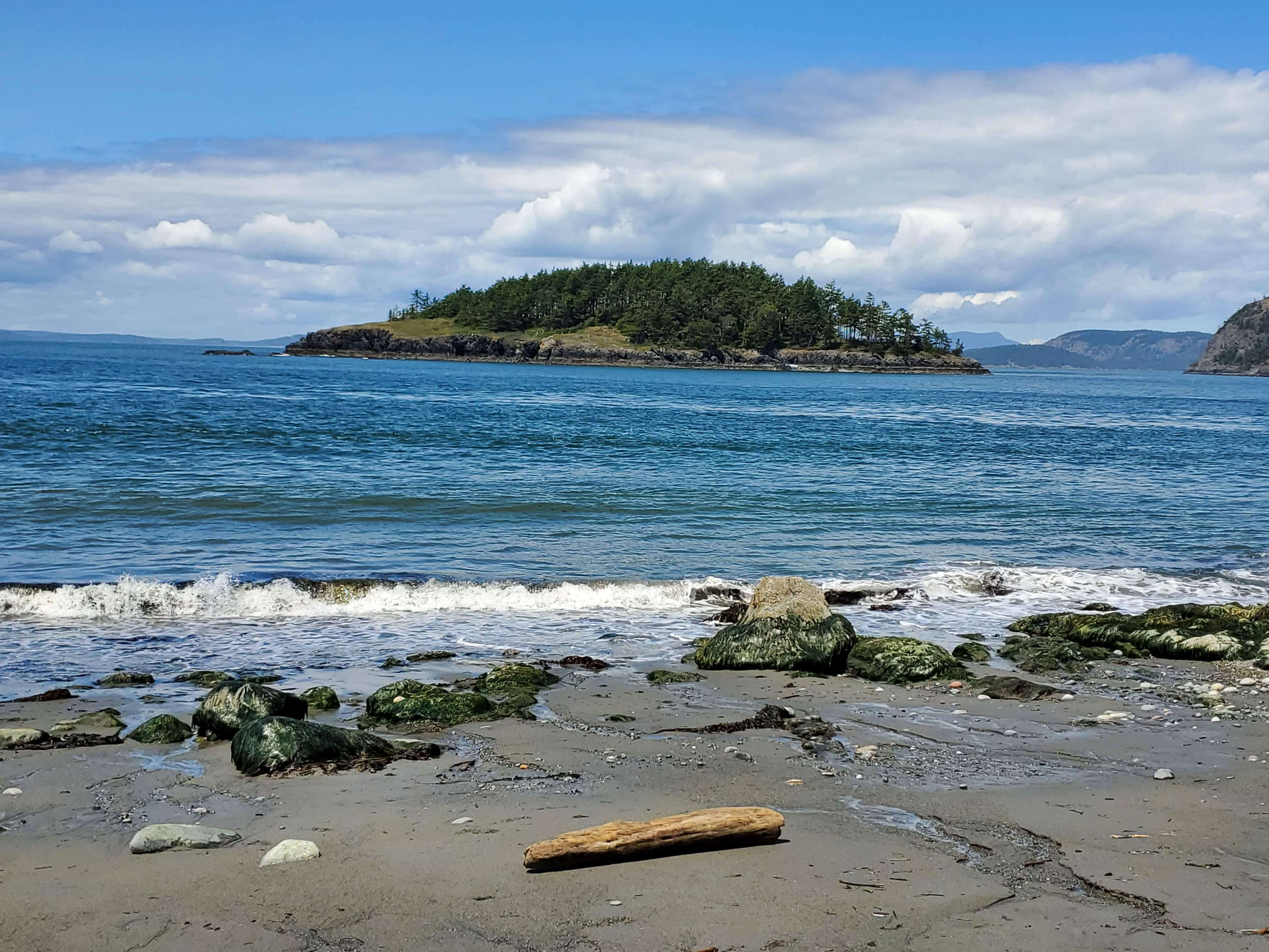 Deception Island as seen from West Beach in Deception Pass State Park