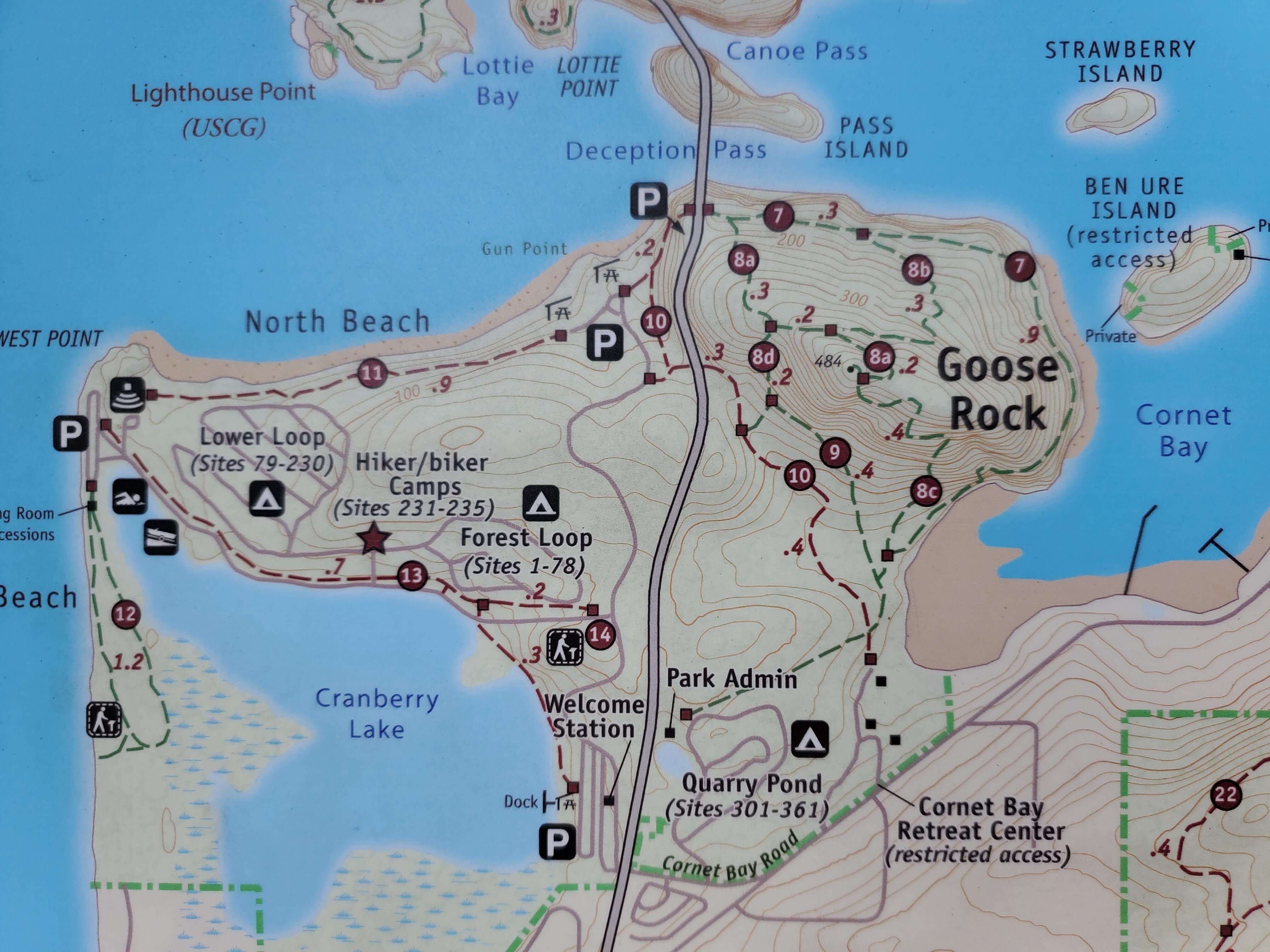 Map of the trails in Deception Pass State Park