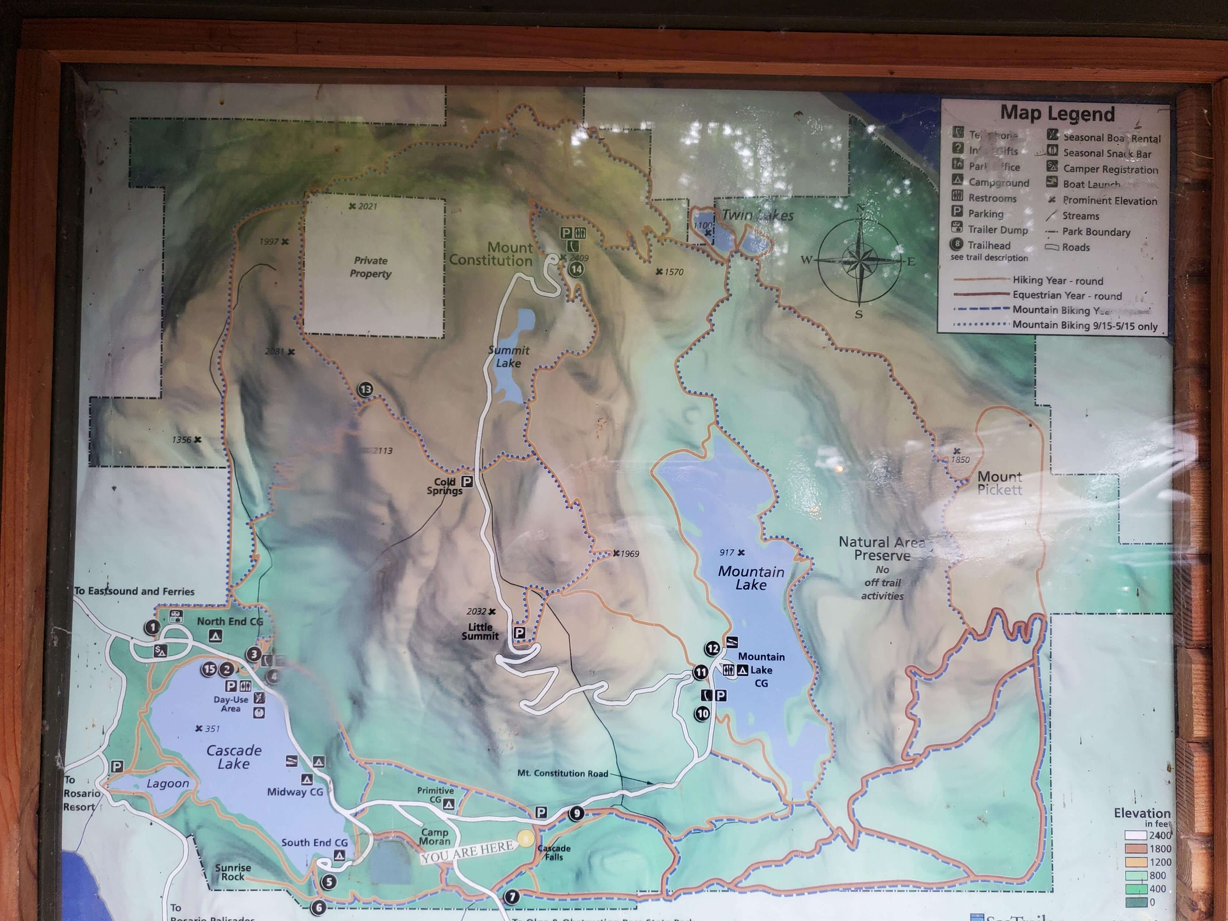 Map of the trails in Moran State Park on Orcas Island
