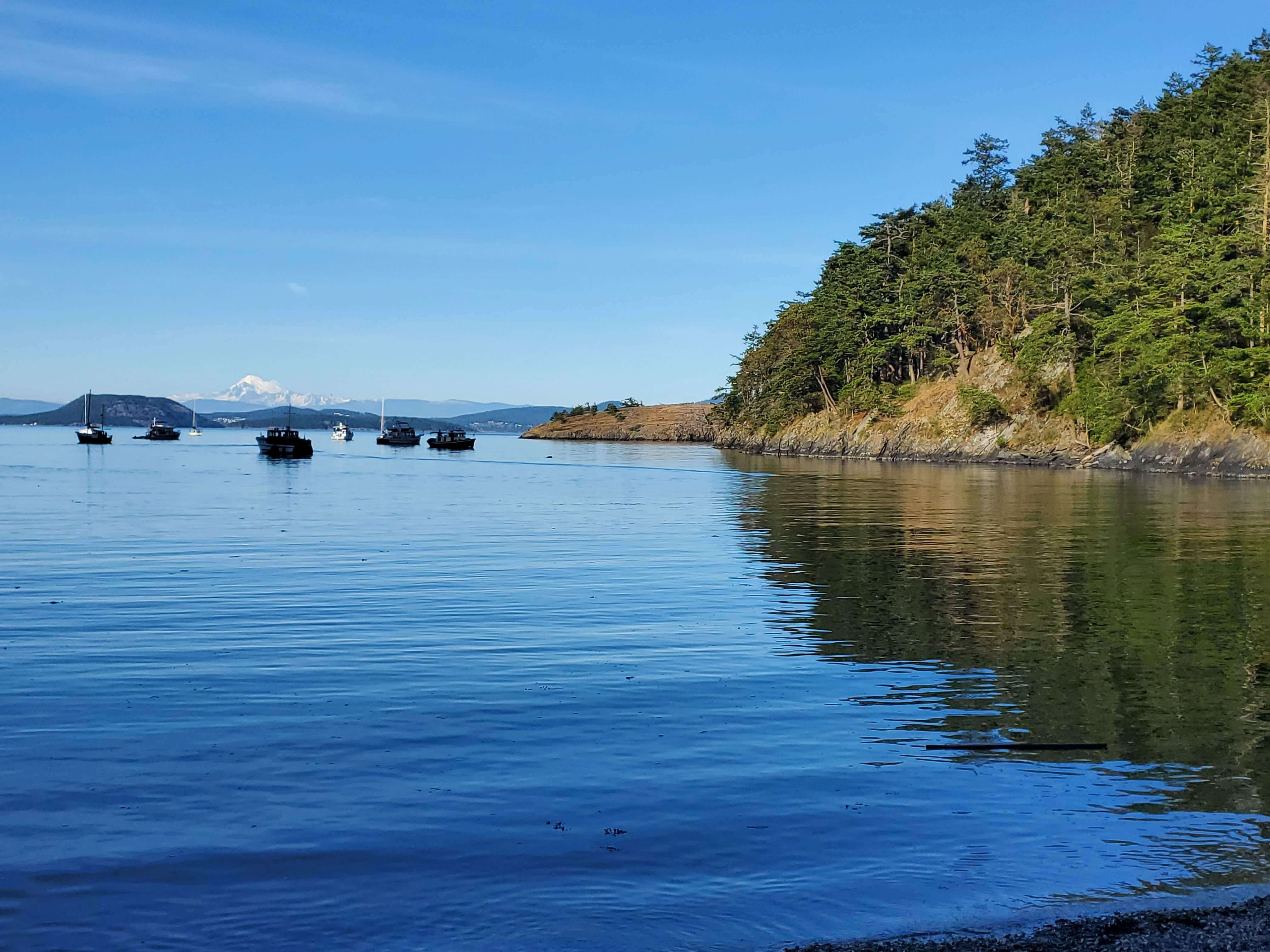 View of Mt. Baker from the beach at  Watmough Bay on Lopez Island