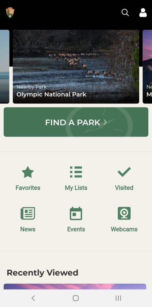 Screenshot of the National Park Service app