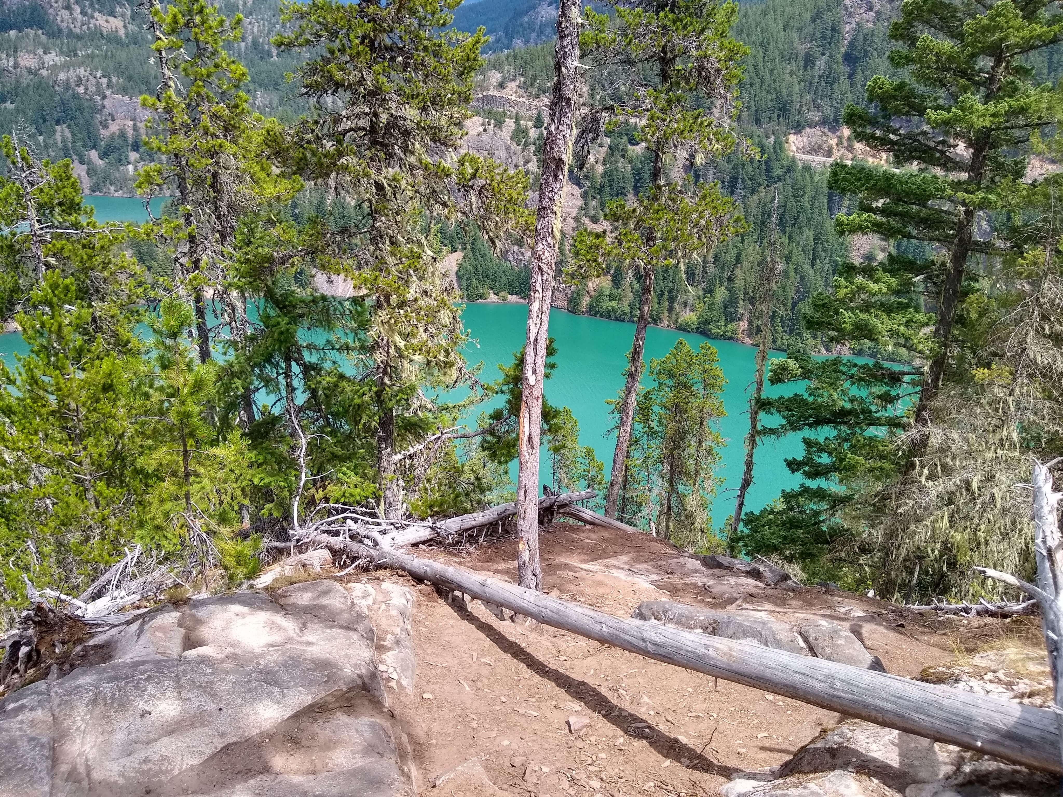 View of Diablo Lake's turquoise water from Thunder Knob in North Cascades National Park