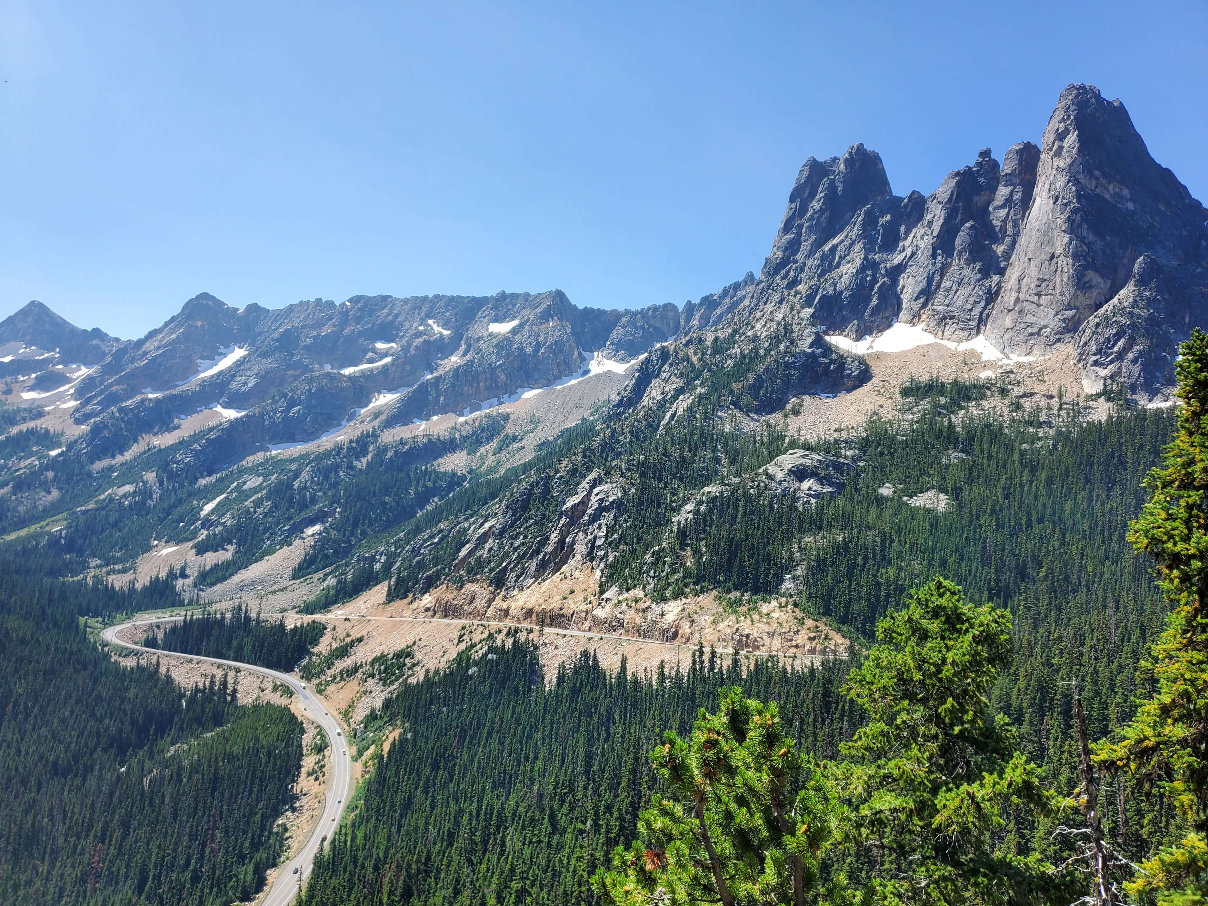 View of Liberty Bell Peak from Washington Pass Observation Site near North Cascades National Park