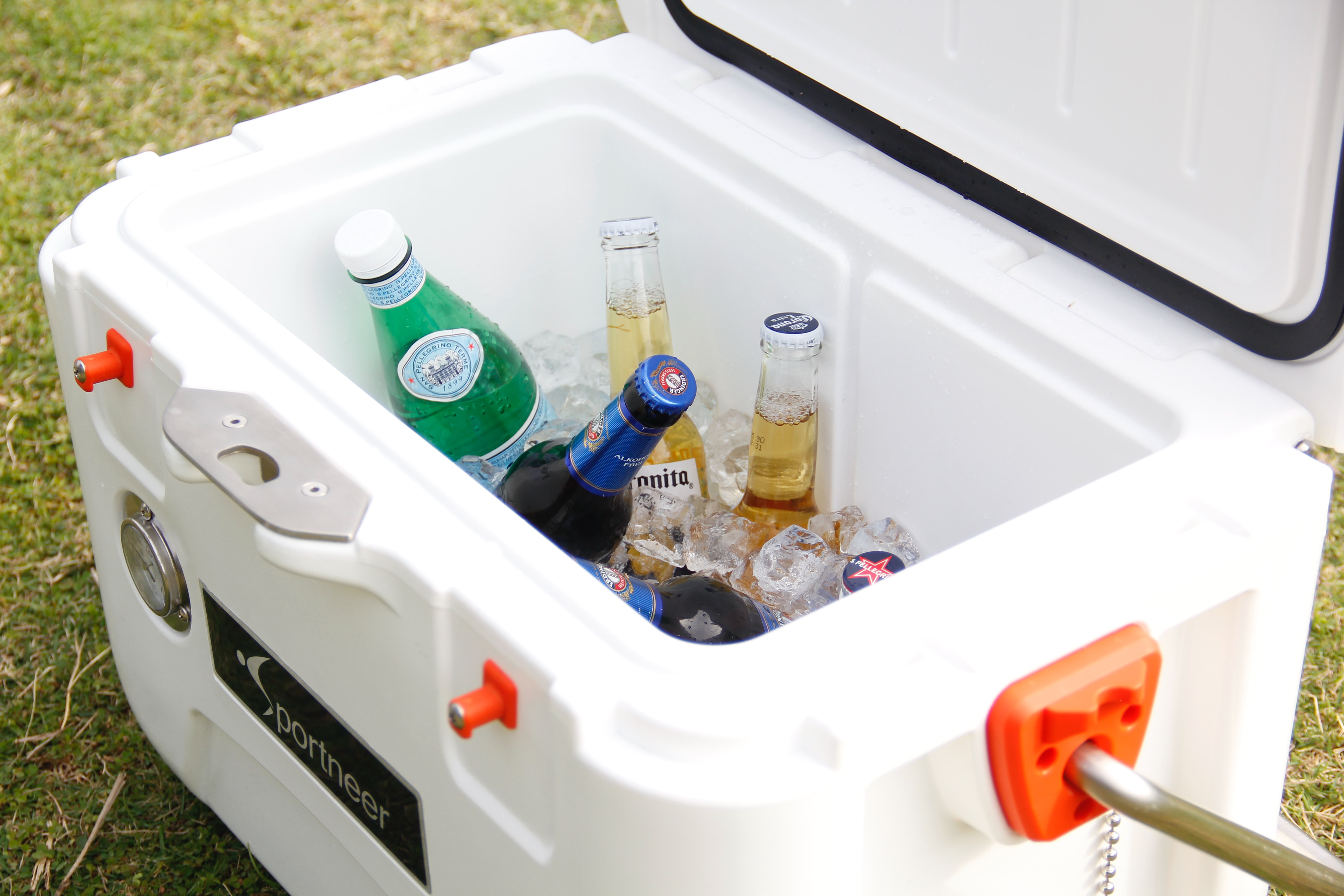 Cooler with ice and bottles