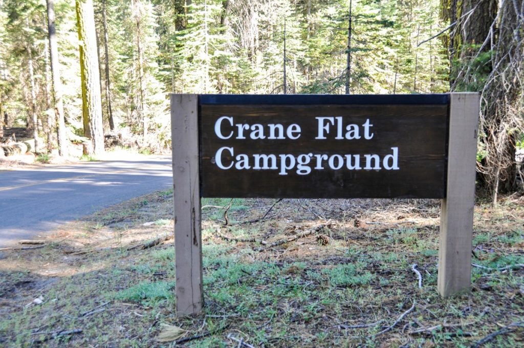Entrance sign for Crane Flat Campground