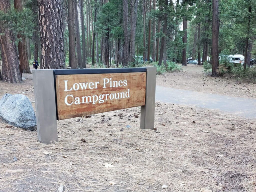 Entrance sign for Lower Pines Campground