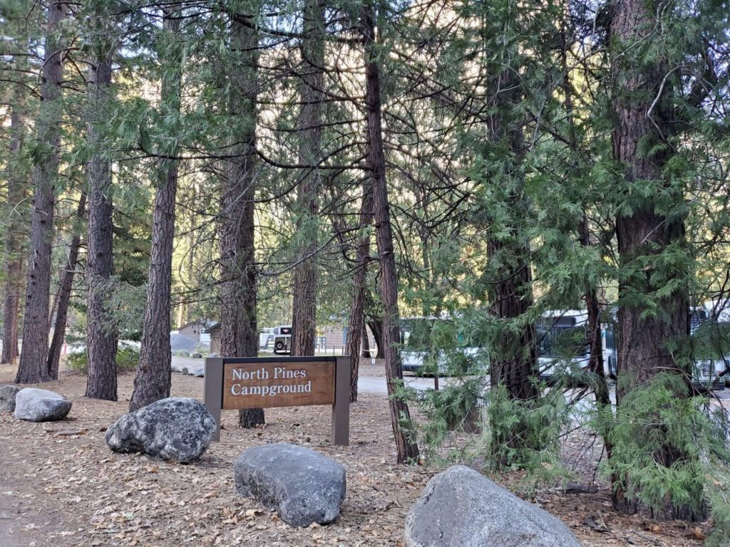 Entrance sign for North Pines Campground