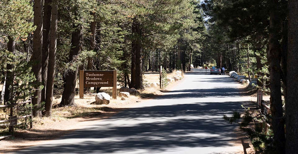 Sign at the entrance for Tuolumne Meadows campground