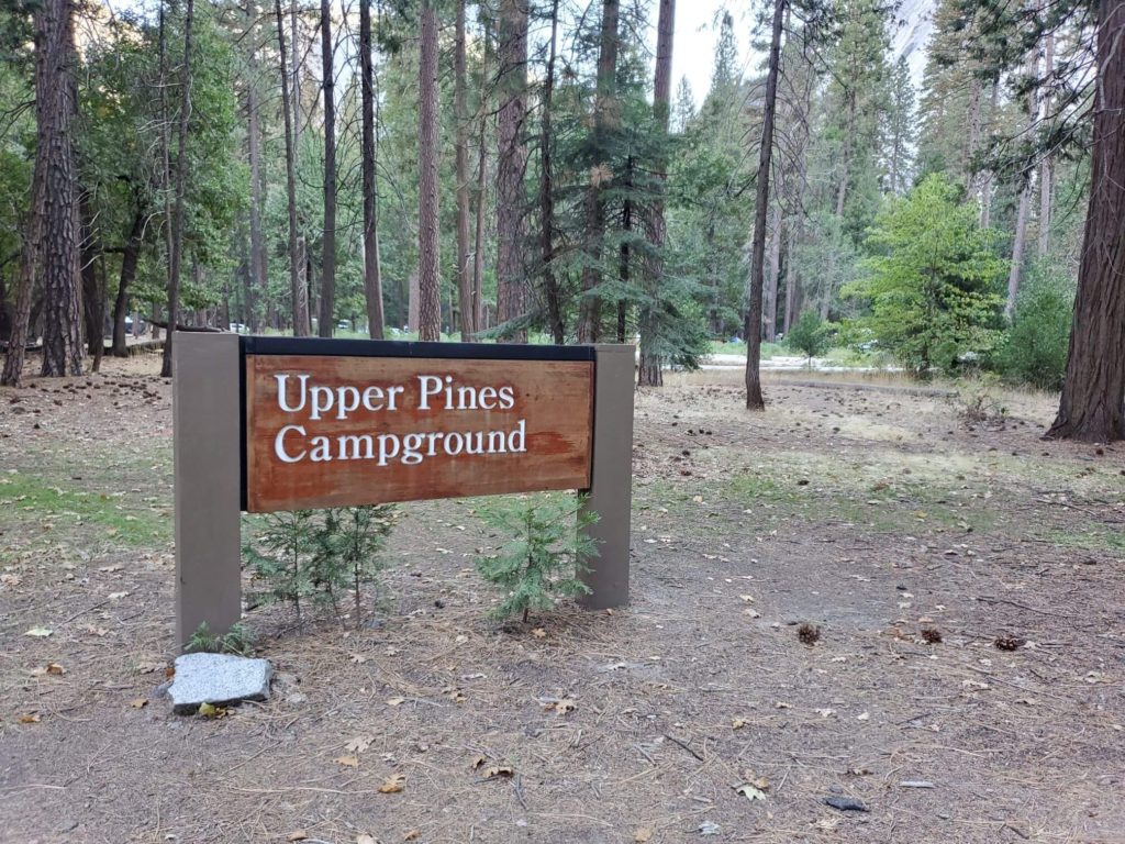 Entrance sign for Upper Pines Campground
