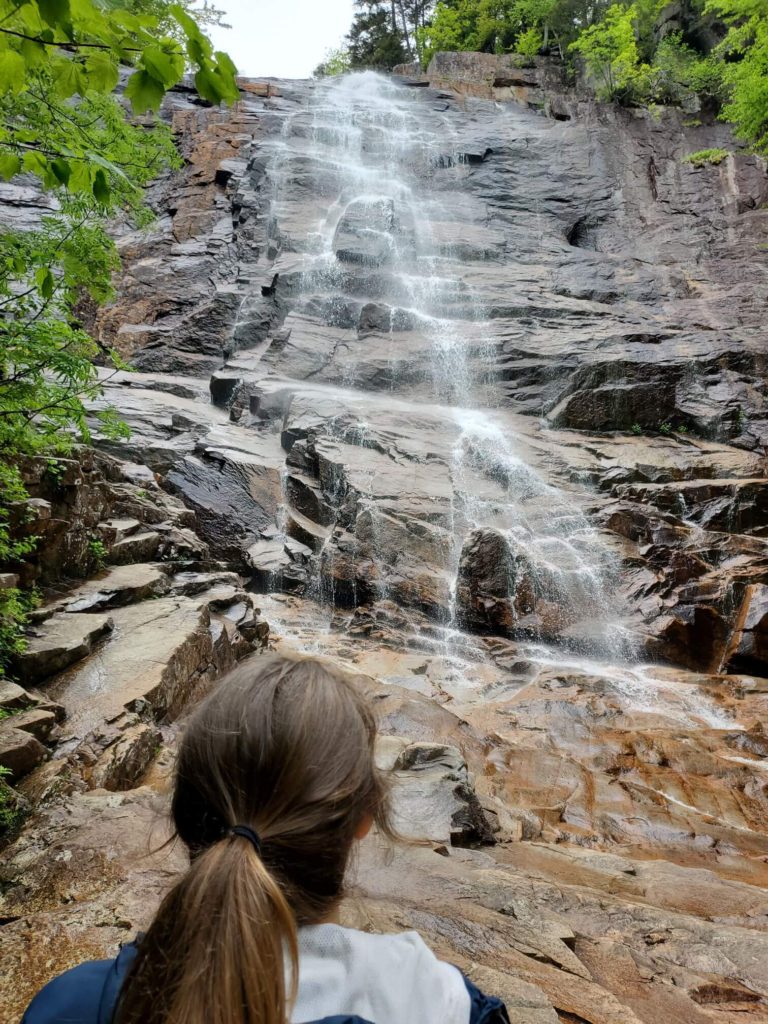 Hiker at Arethusa Falls in the White Mountains