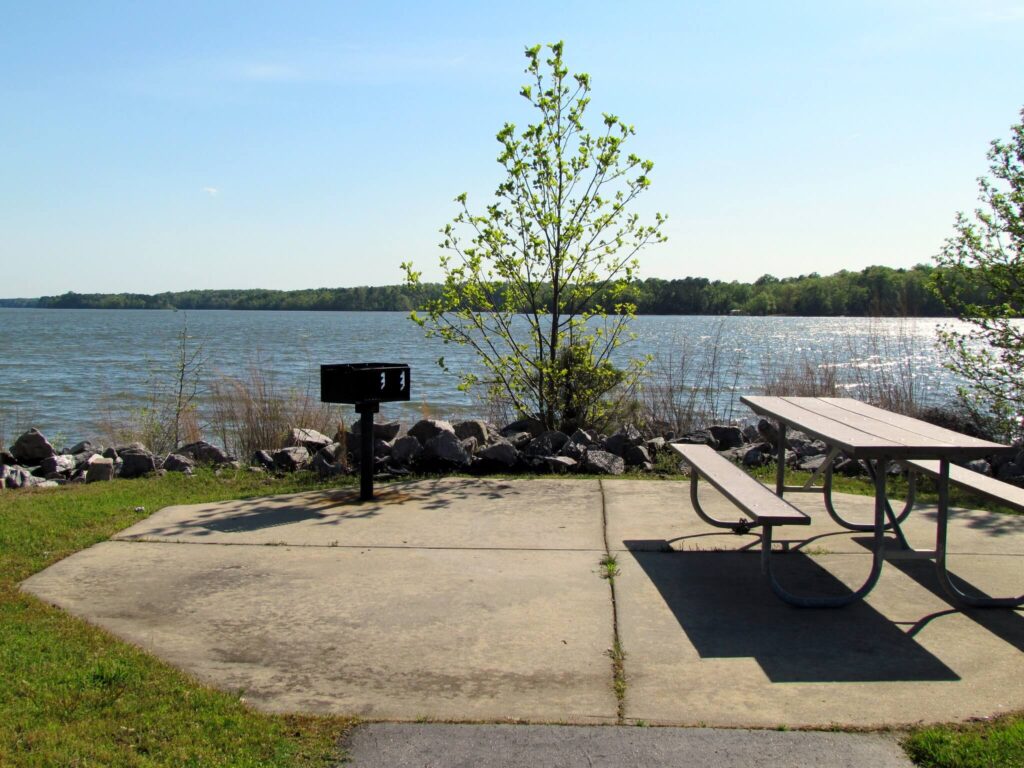 A picnic area at Kerr Lake in NC