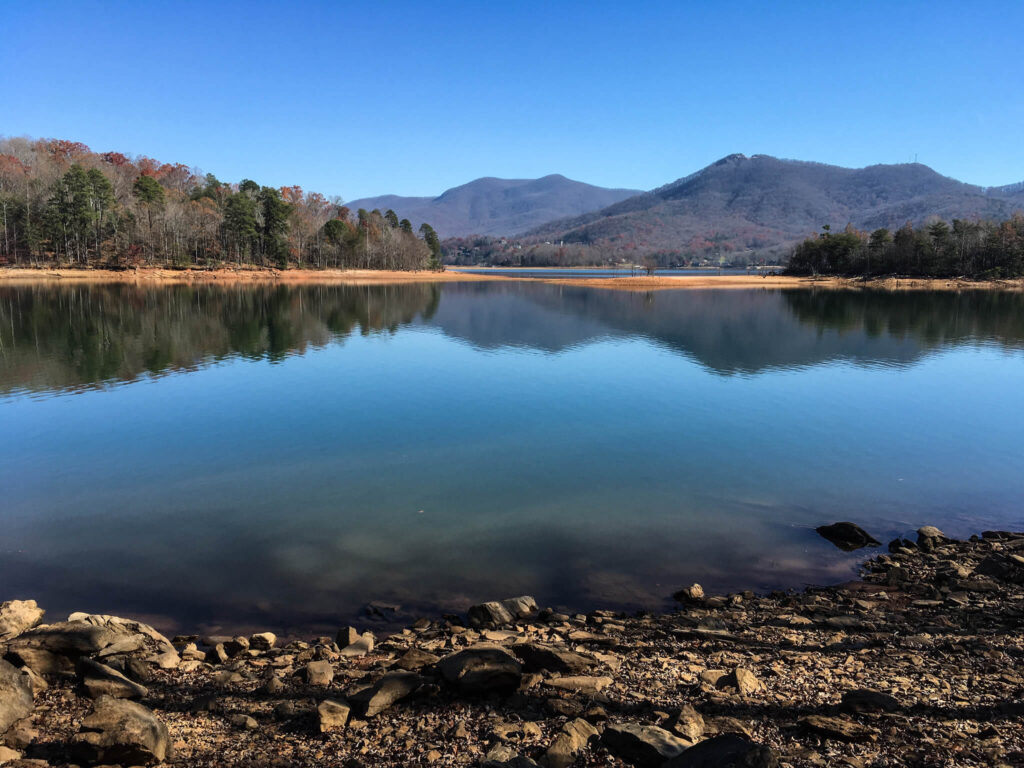 Mountains reflecting in Lake Chatuge in NC